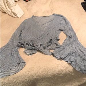 Wrap tie crop top with bell sleeve